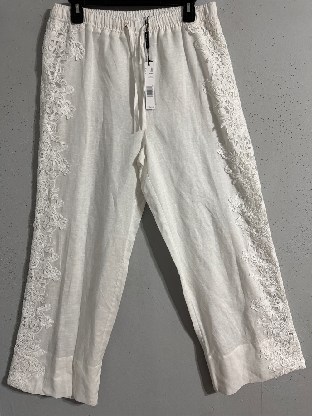NWT Elie Tahari Wide Legged Drawstring Pants with Side Lace Trim